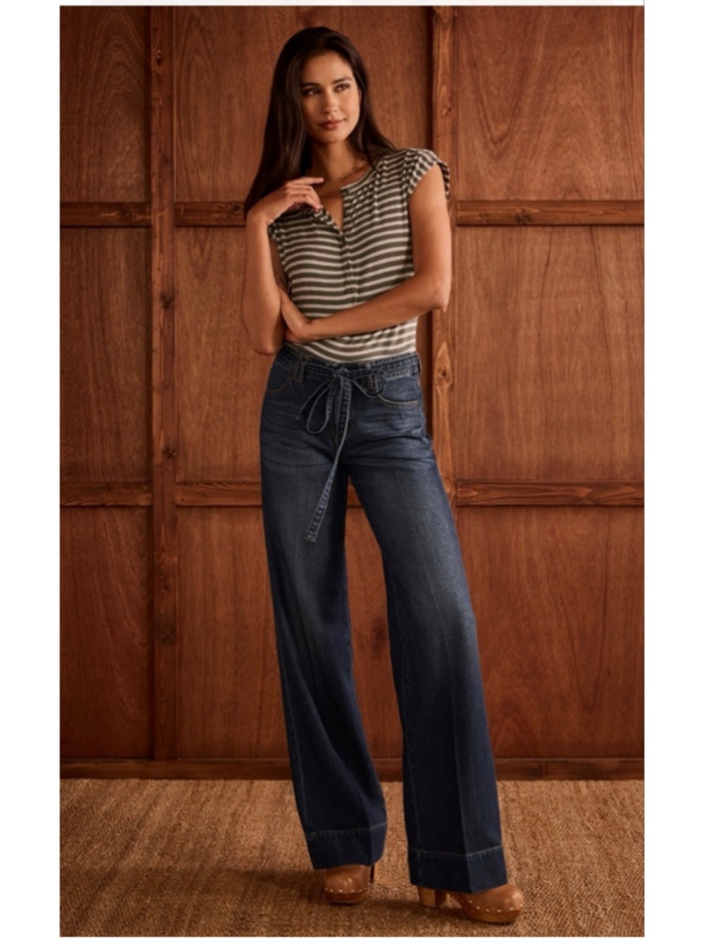 Cabi Beau Jeans Wide Leg Tie Waist Size 6